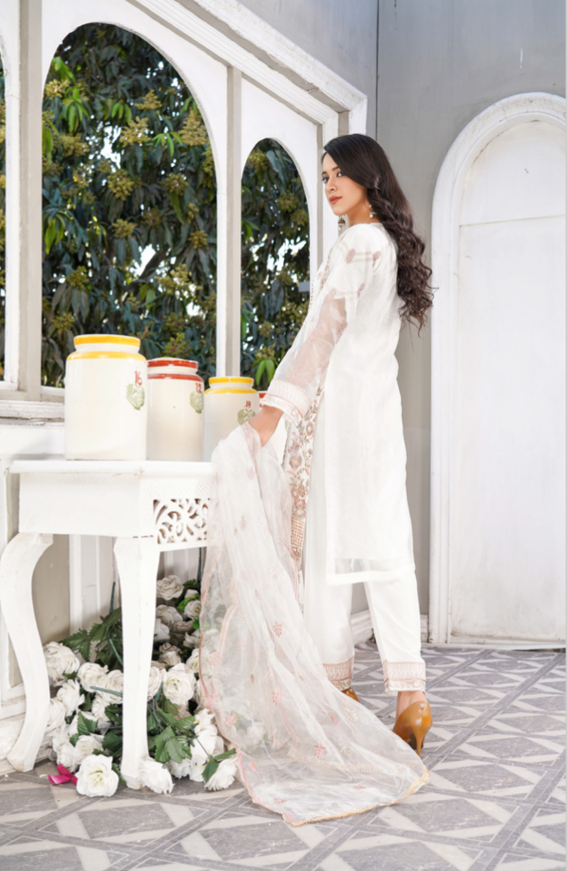 White Soft Organza Ladies Suit