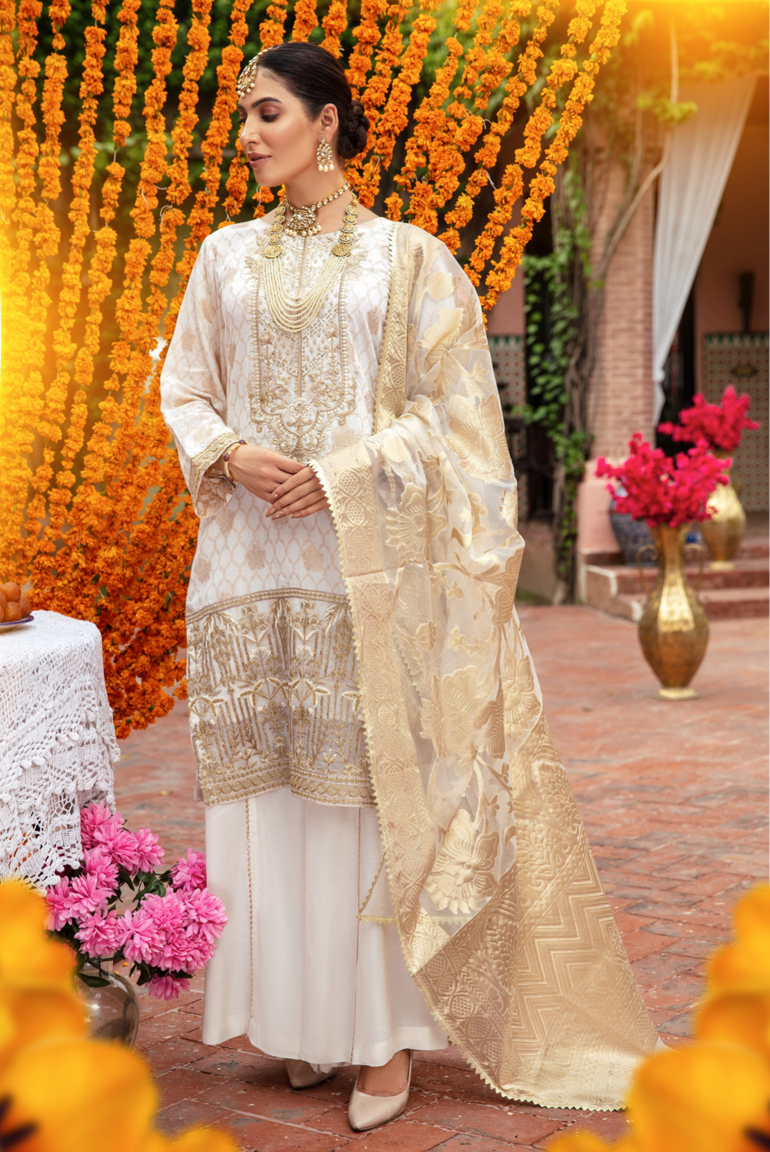 Cream and Gold IVANA Jacquard Ladies Suit