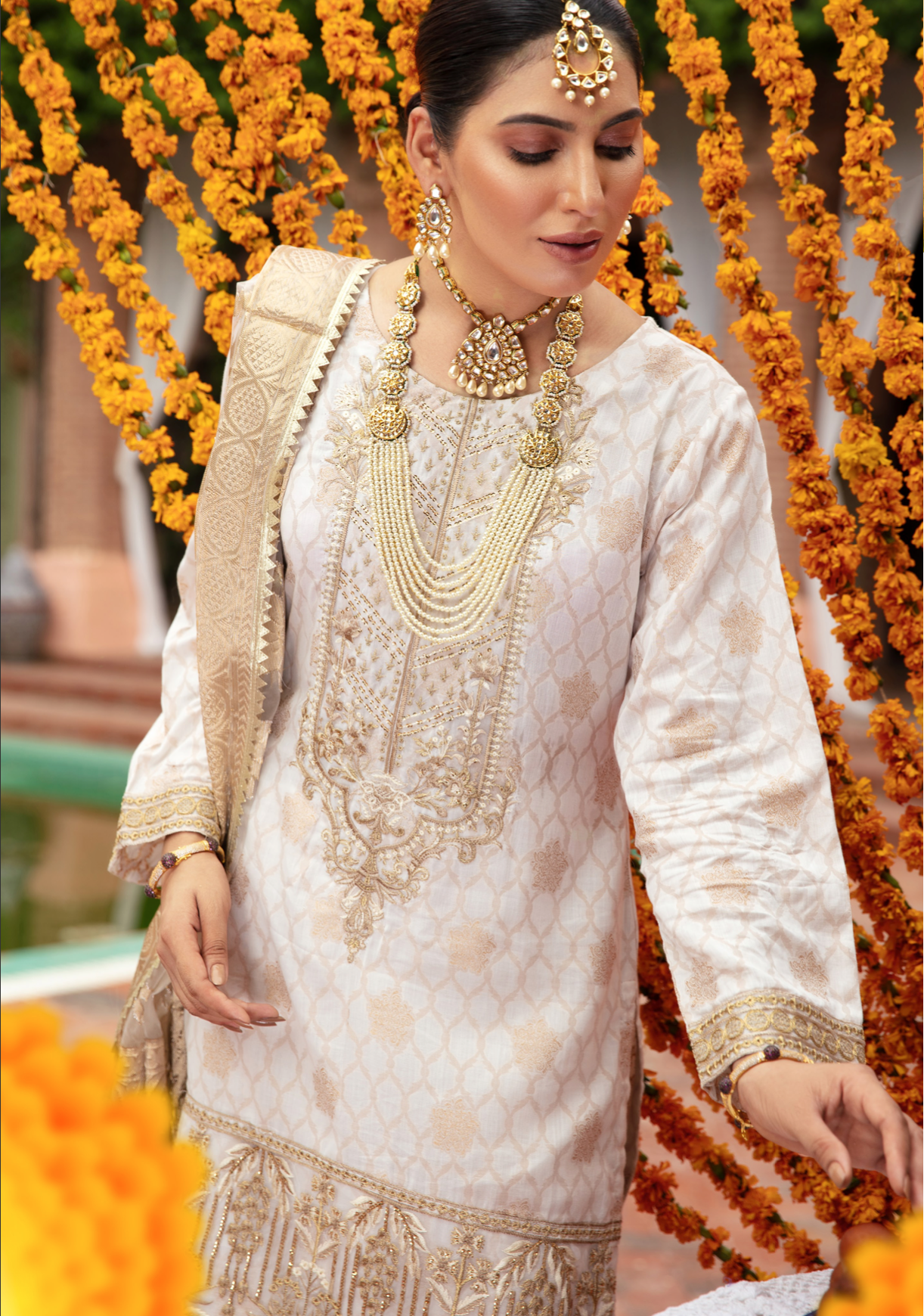 Cream and Gold IVANA Jacquard Ladies Suit