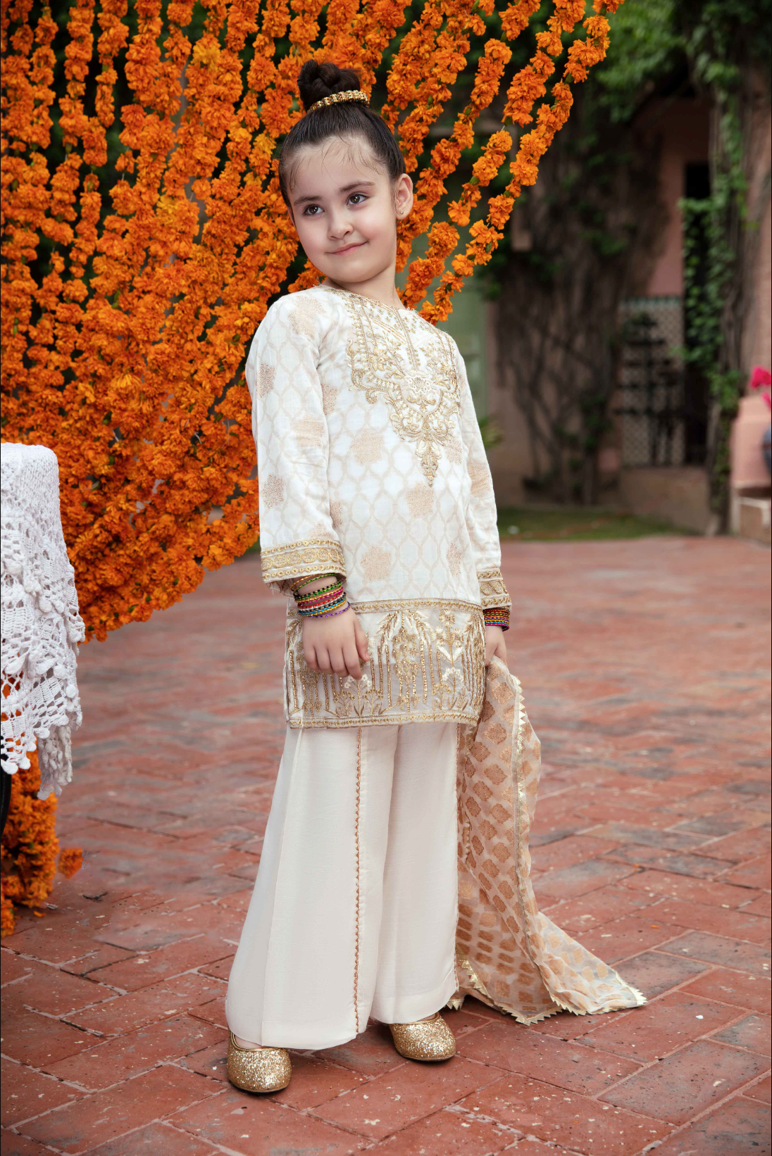 Cream and Gold IVANA Jacquard Girls Suit
