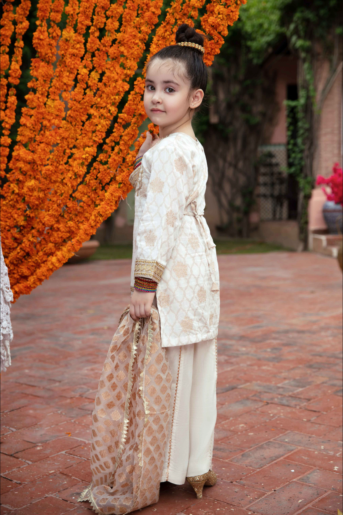 Cream and Gold IVANA Jacquard Girls Suit