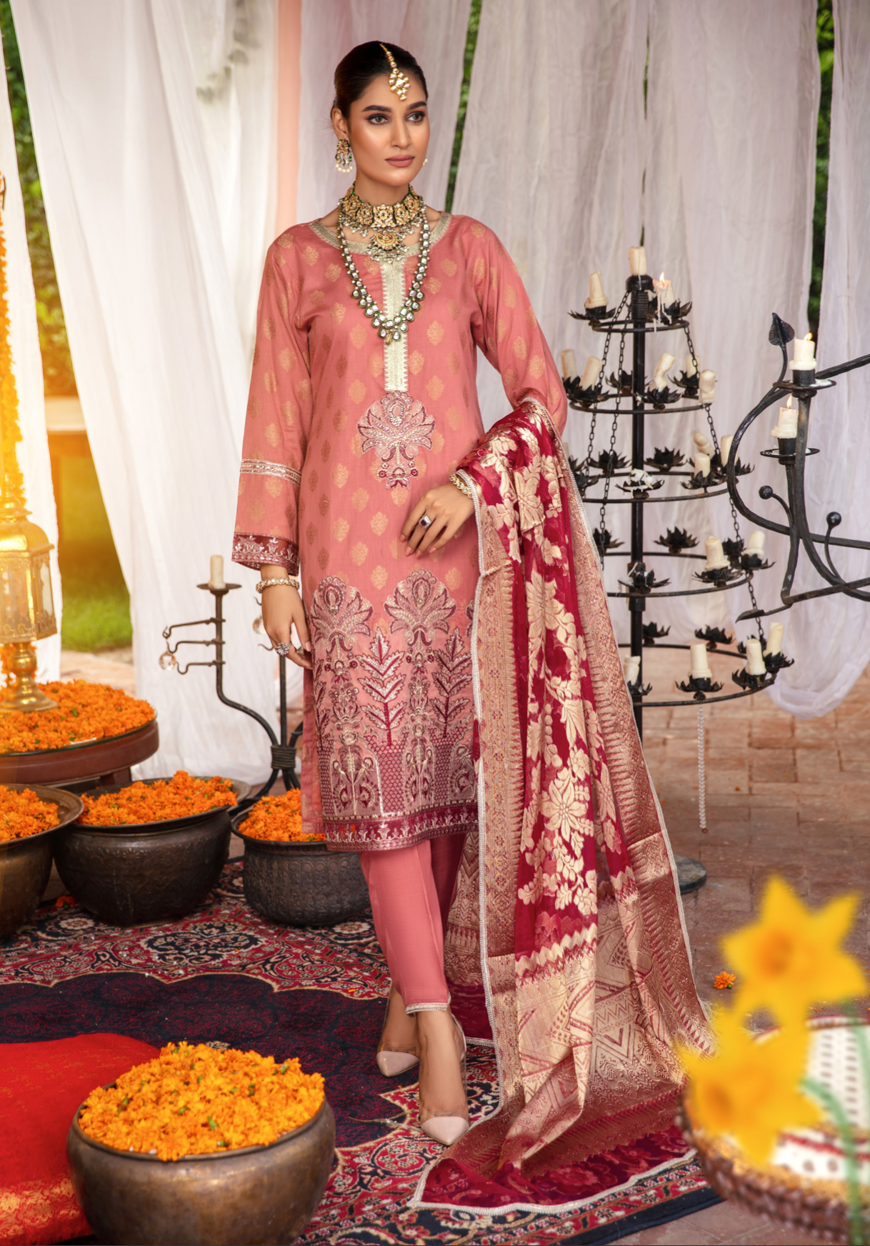 Dusty Peach Pink IVANA Jacquard Ladies Suit