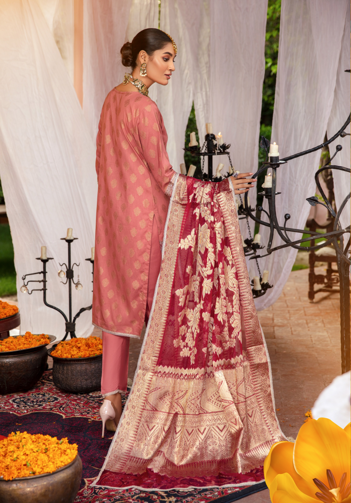 Dusty Peach Pink IVANA Jacquard Ladies Suit