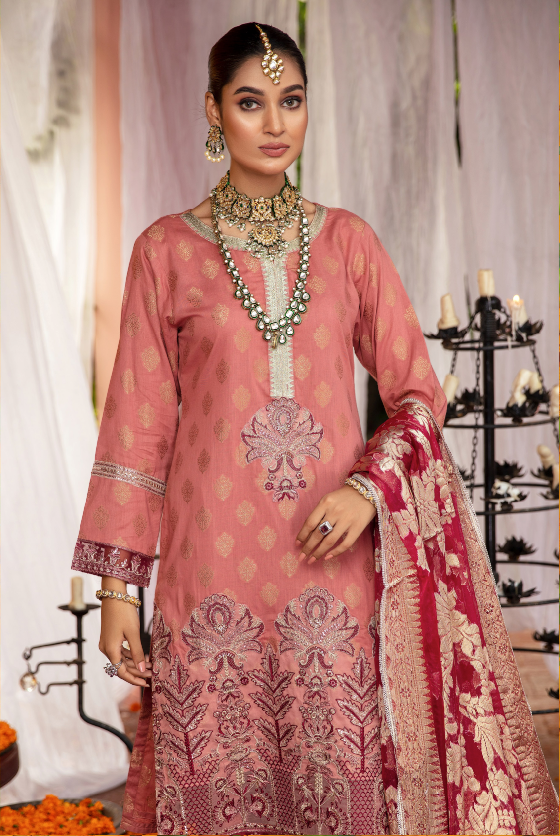 Dusty Peach Pink IVANA Jacquard Ladies Suit