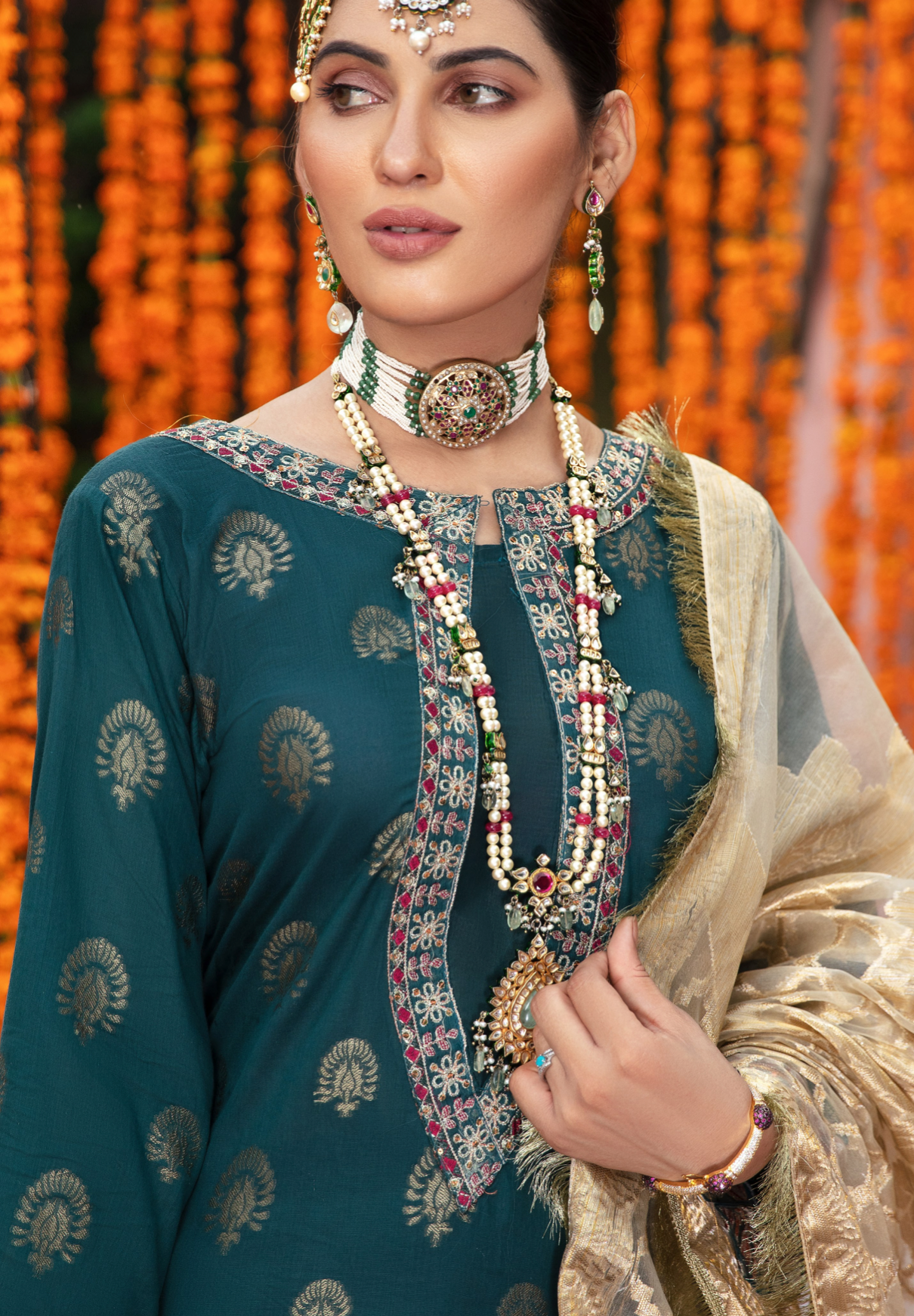 Dark Teal IVANA Jacquard Ladies Suit
