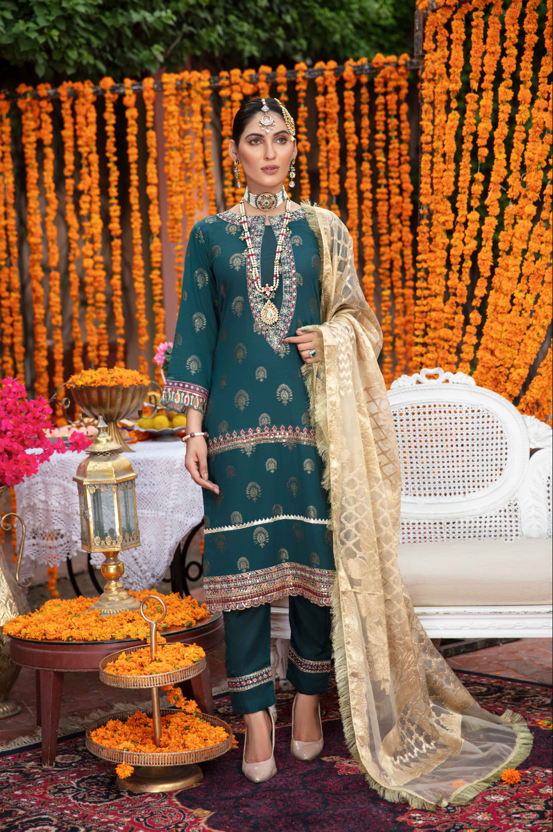 Dark Teal IVANA Jacquard Ladies Suit