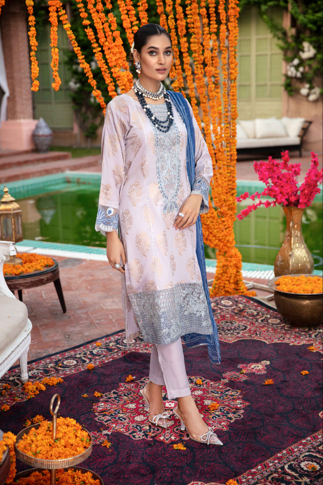 Light Lilac Grey IVANA Jacquard Ladies Suit