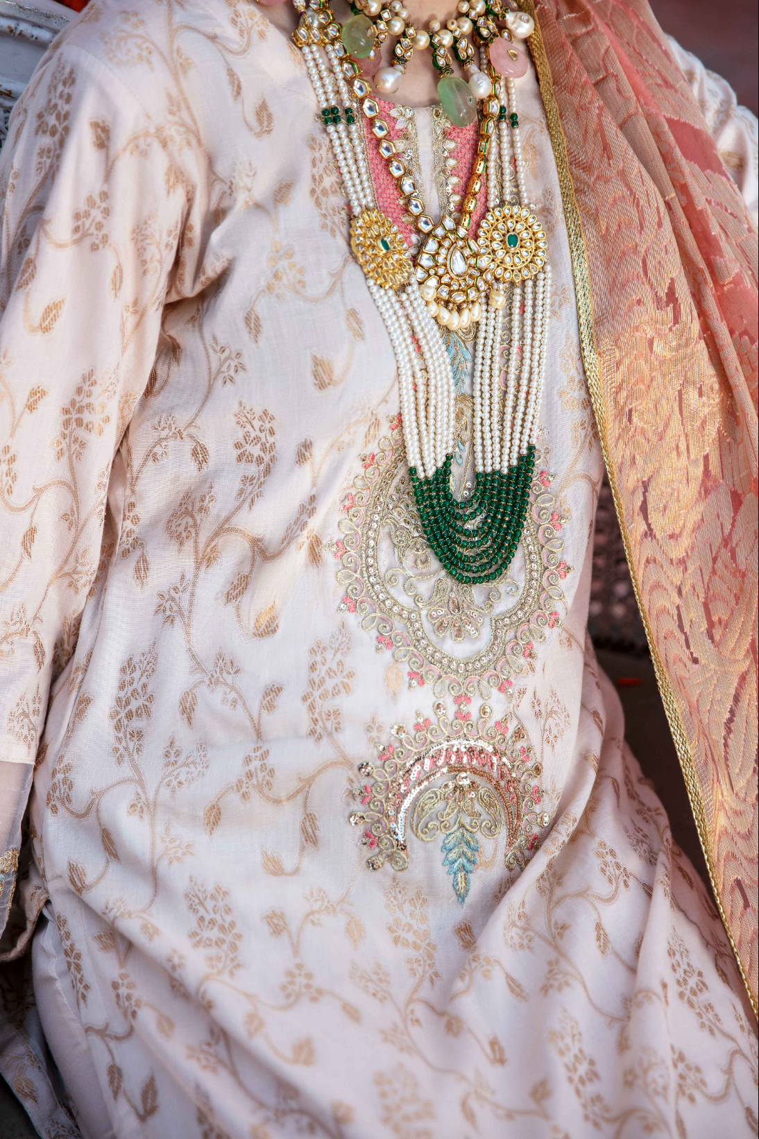 Light Beige Gold IVANA Jacquard Ladies Suit