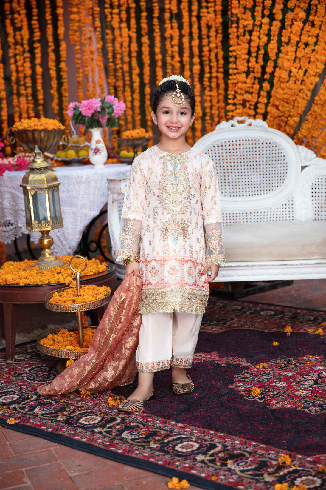 Light Beige Gold IVANA Jacquard Girls Suit
