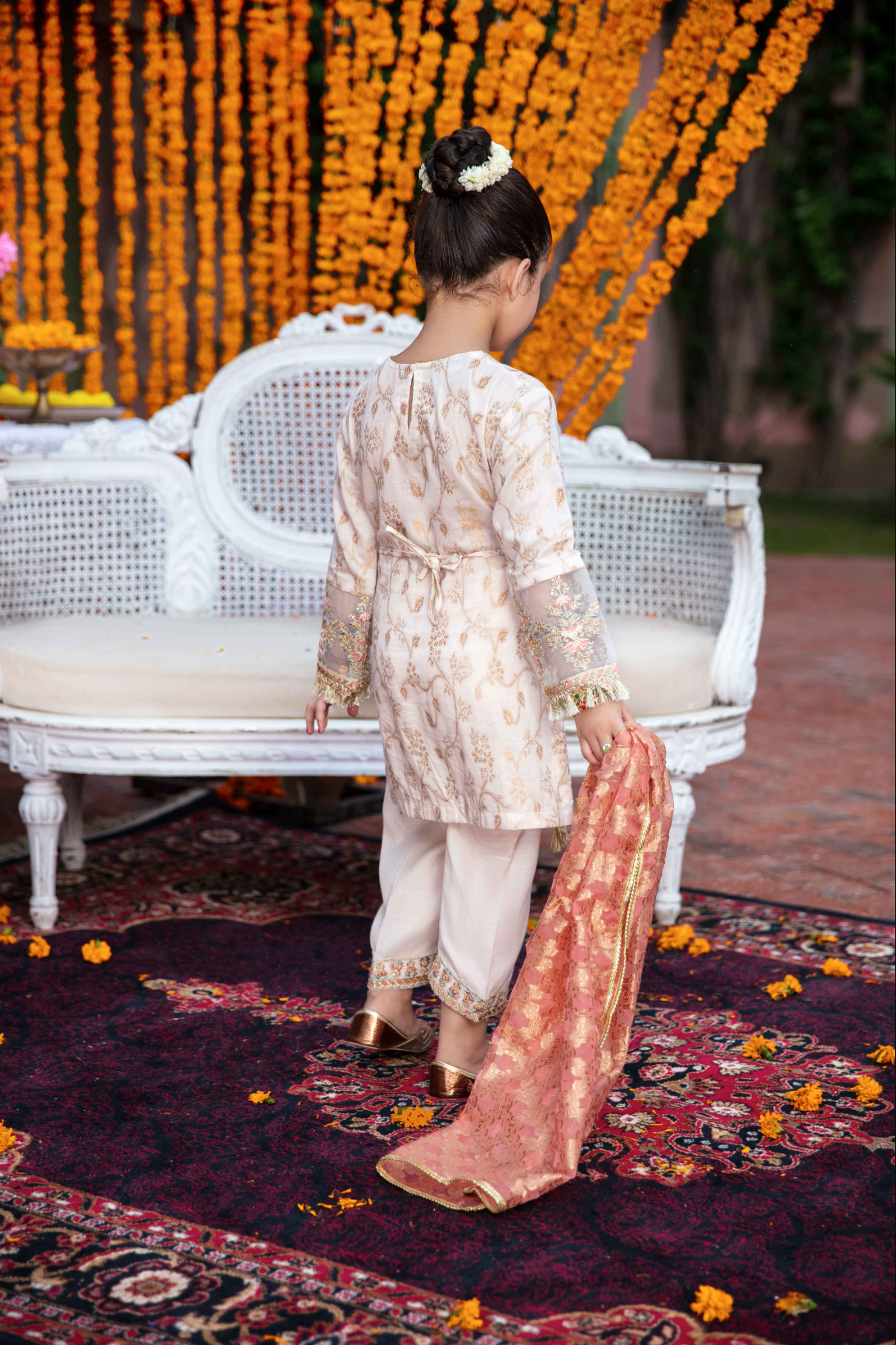 Light Beige Gold IVANA Jacquard Girls Suit