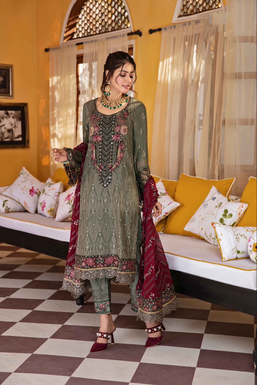 Green 'Juniper' Fareen Chiffon Ladies Suit