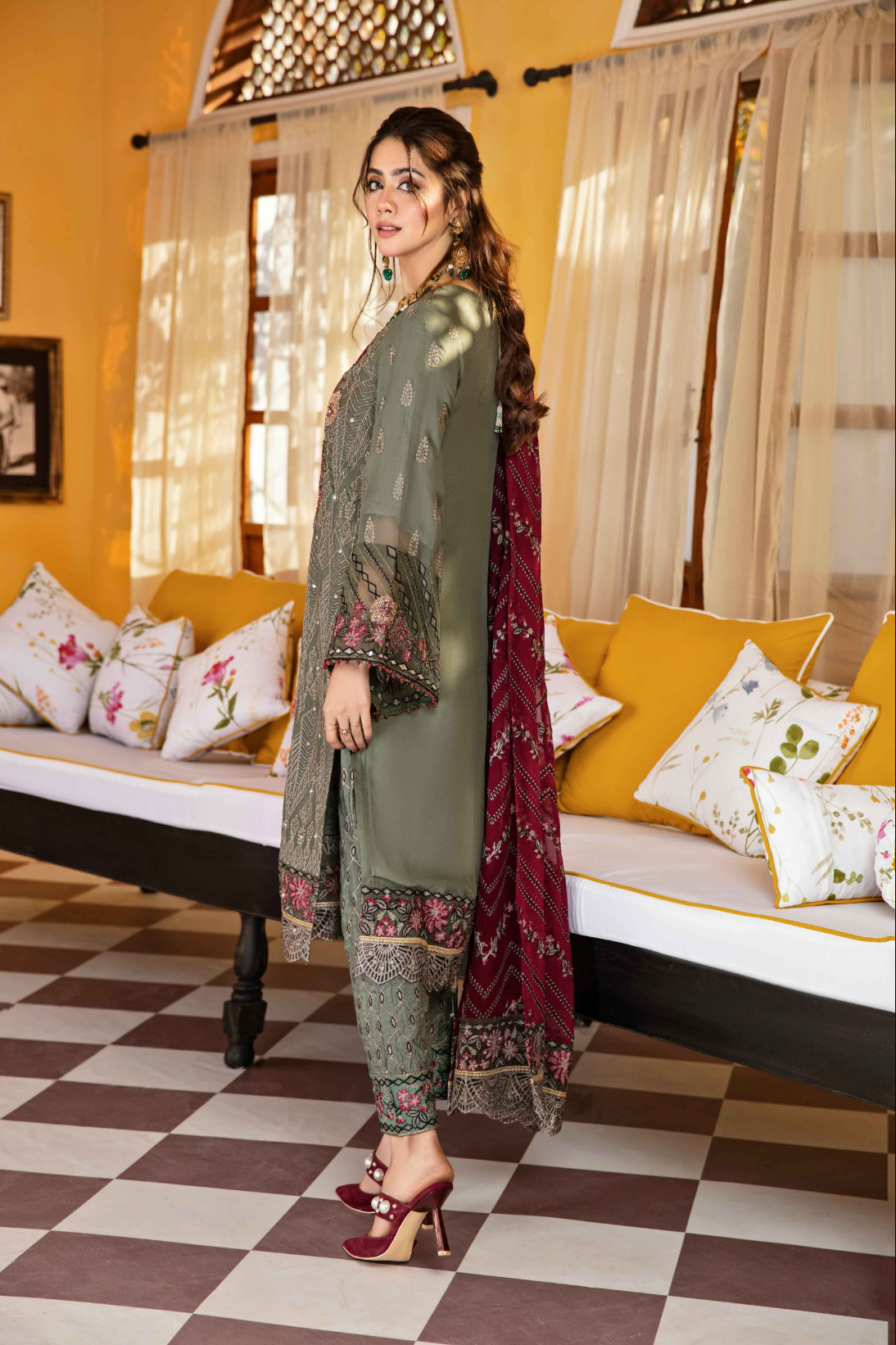 Green 'Juniper' Fareen Chiffon Ladies Suit