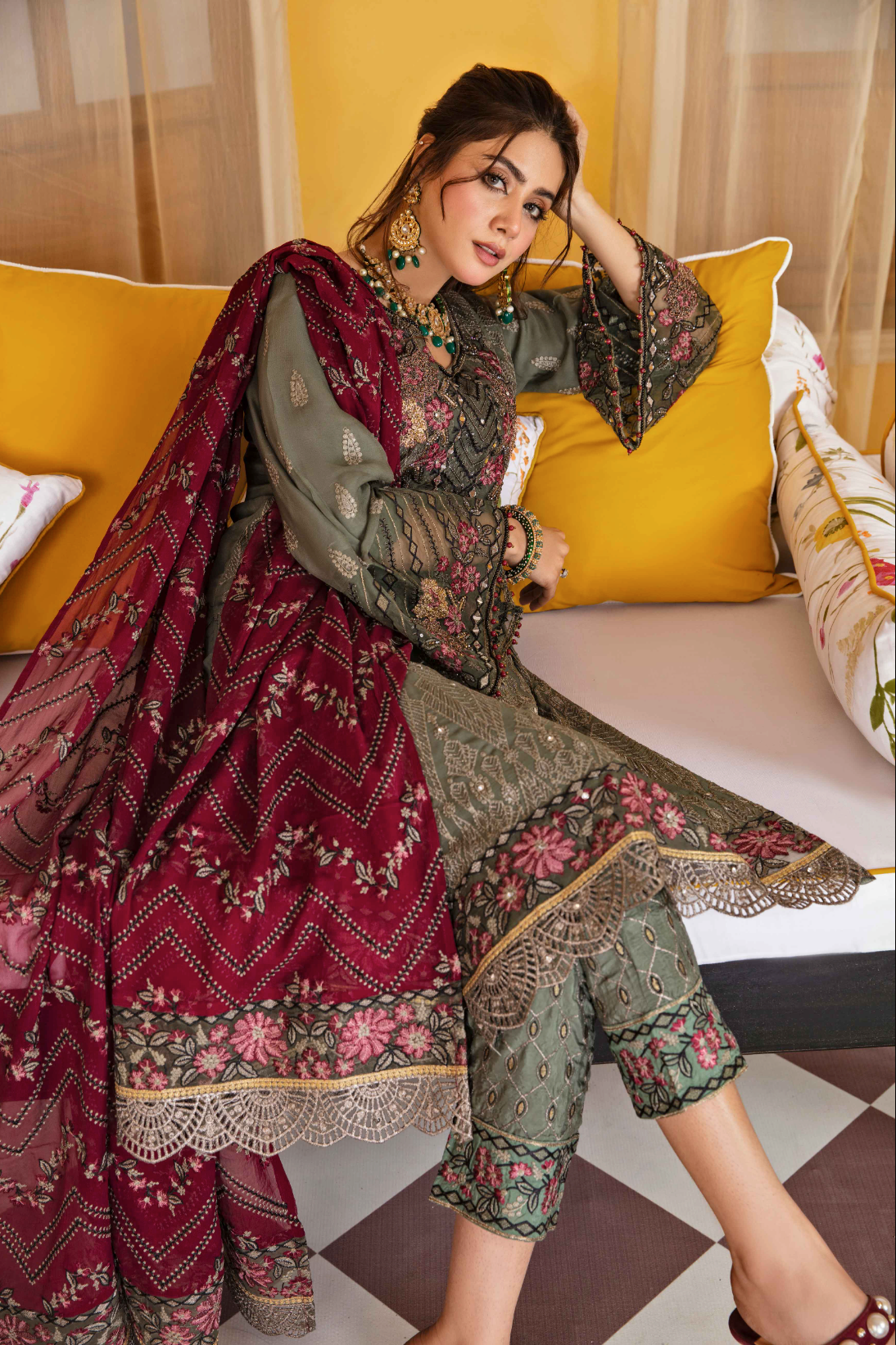 Green 'Juniper' Fareen Chiffon Ladies Suit