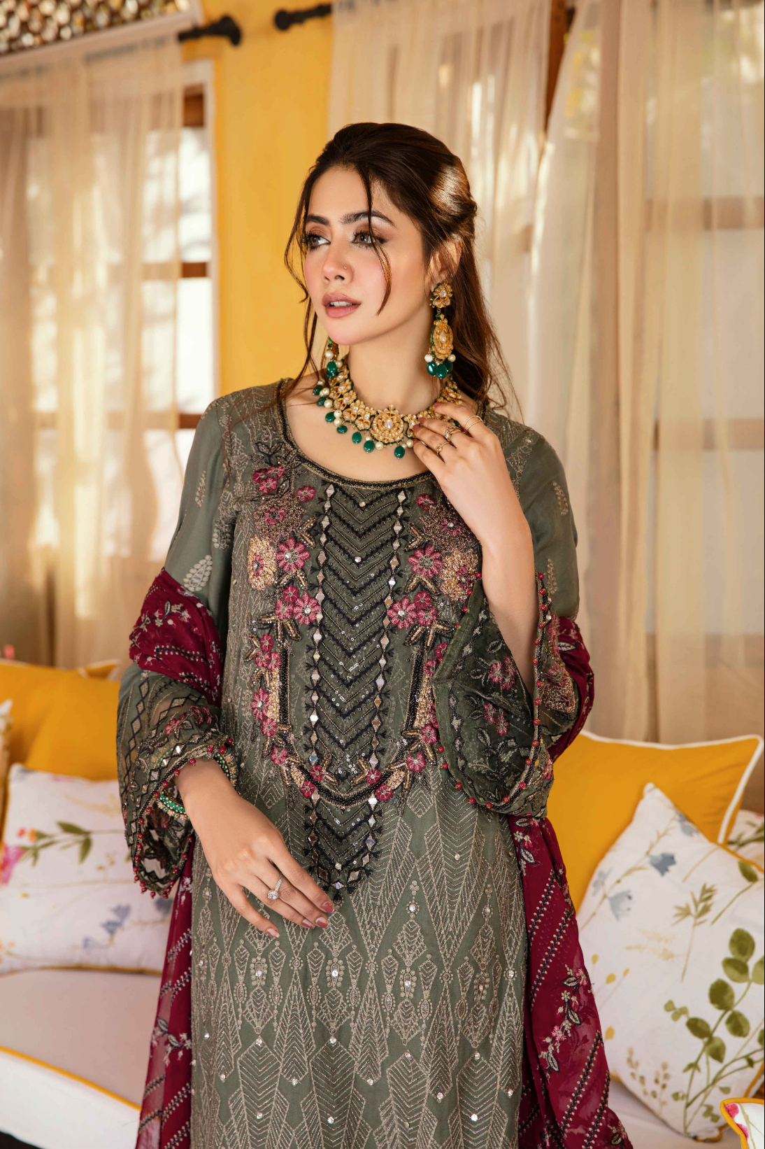 Green 'Juniper' Fareen Chiffon Ladies Suit