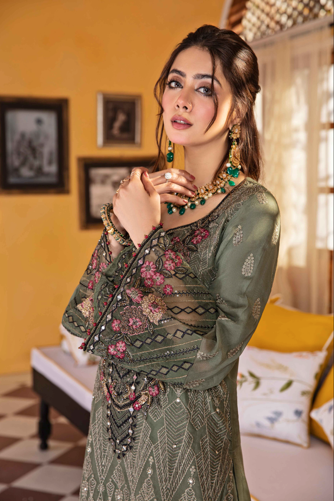 Green 'Juniper' Fareen Chiffon Ladies Suit