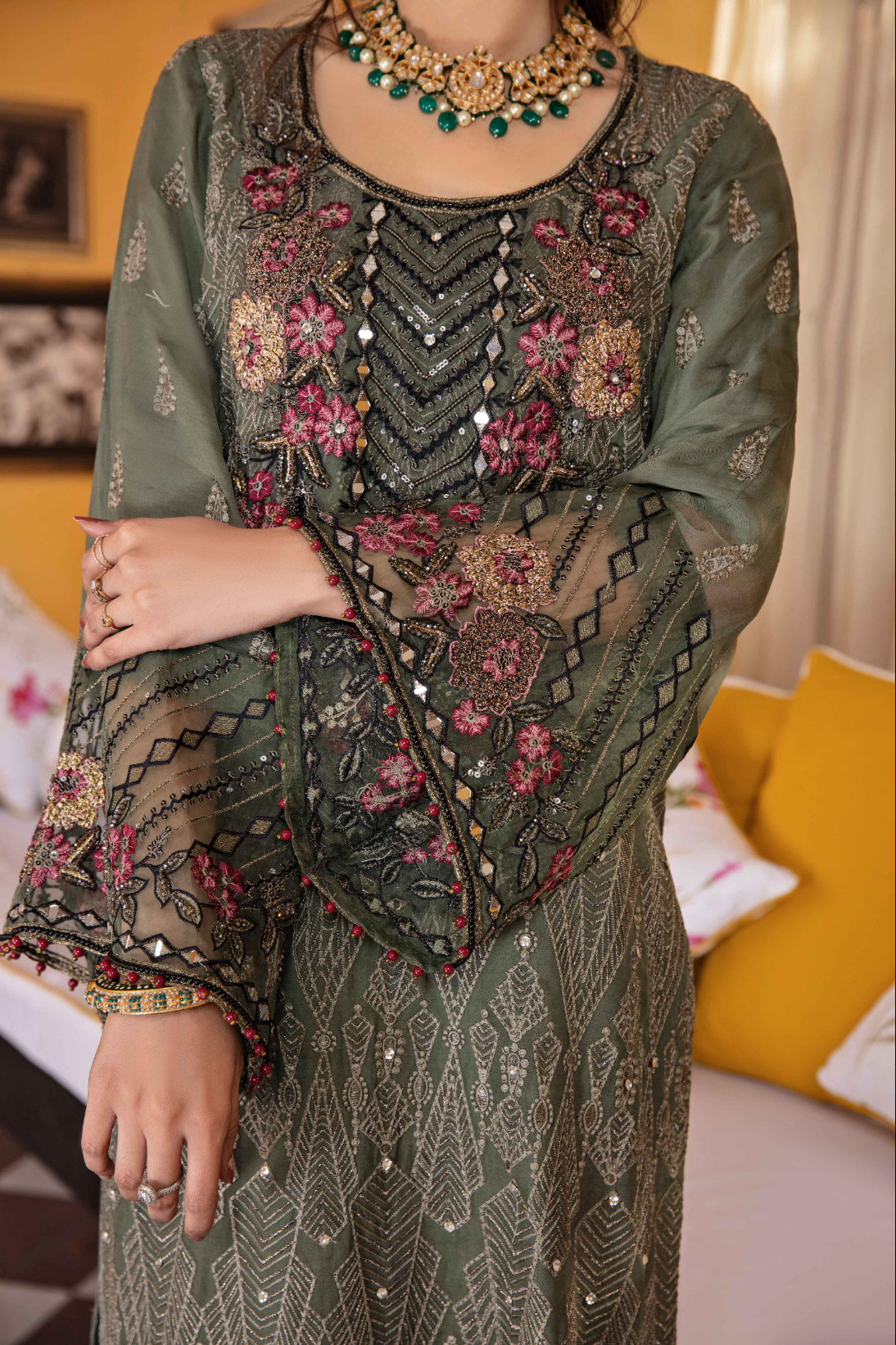 Green 'Juniper' Fareen Chiffon Ladies Suit
