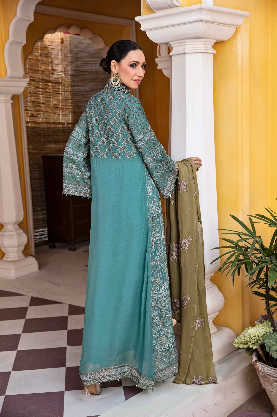 Teal Blue 'Cockatoo' Fareen Chiffon Ladies Suit