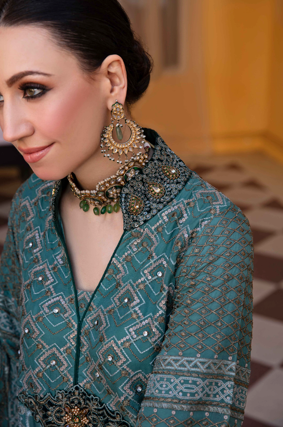 Teal Blue 'Cockatoo' Fareen Chiffon Ladies Suit