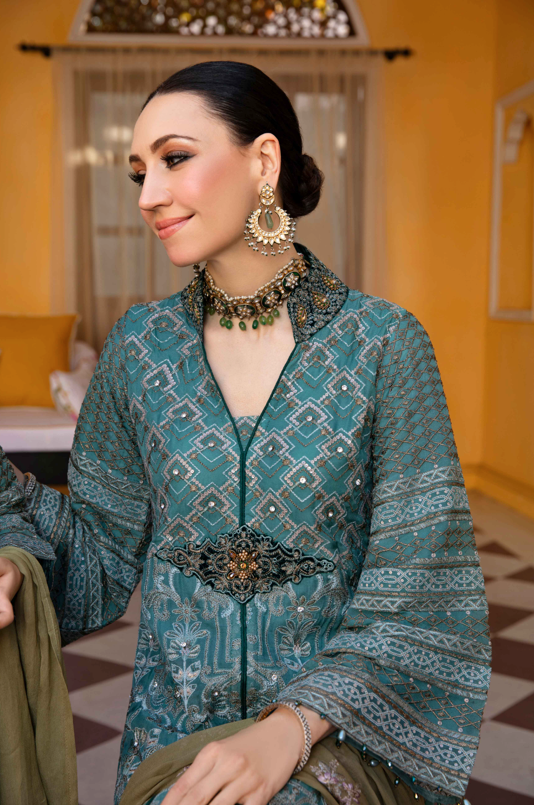 Teal Blue 'Cockatoo' Fareen Chiffon Ladies Suit