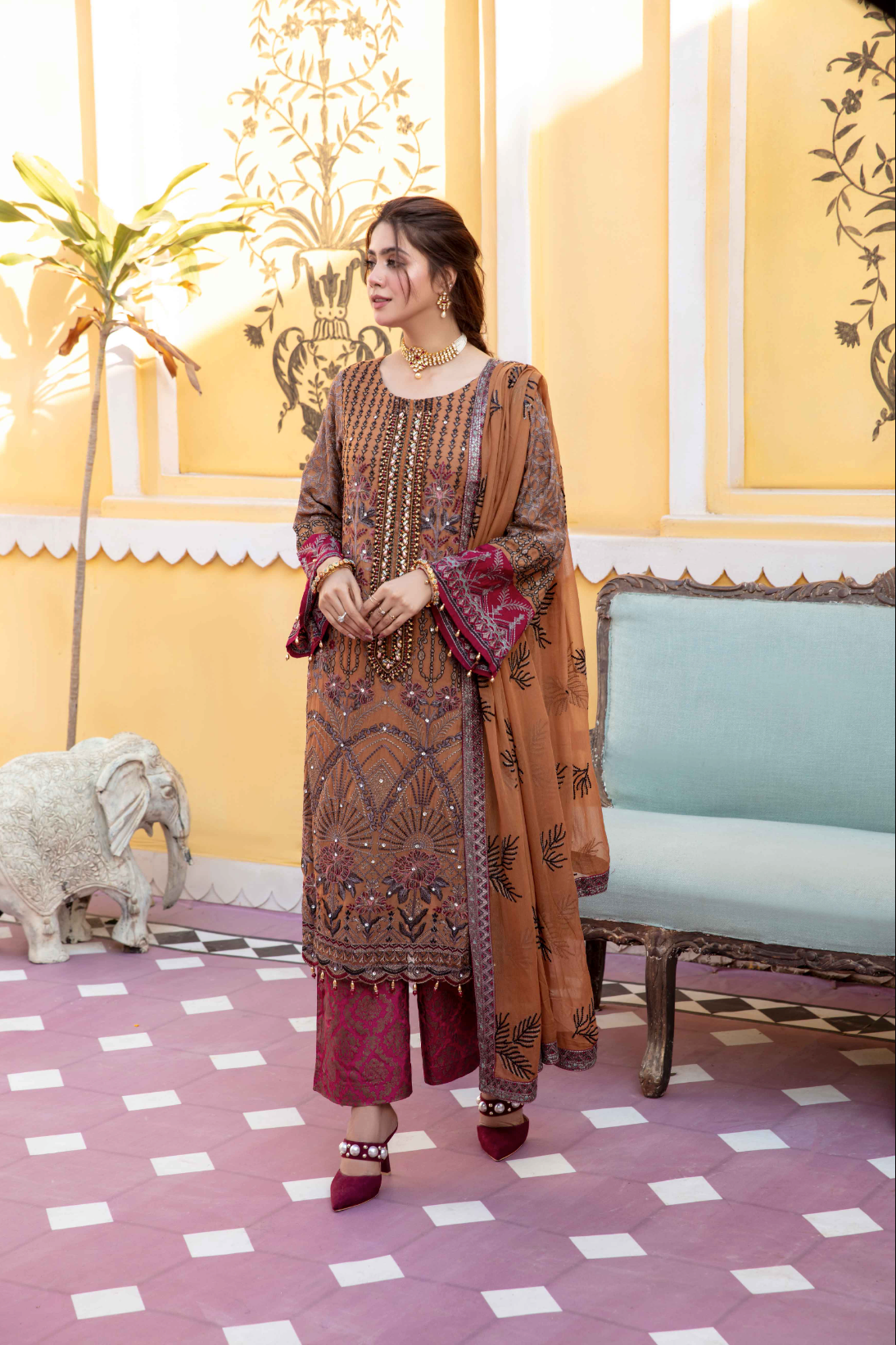 Burnt Orange 'Desert Sun' Fareen Chiffon Ladies Suit
