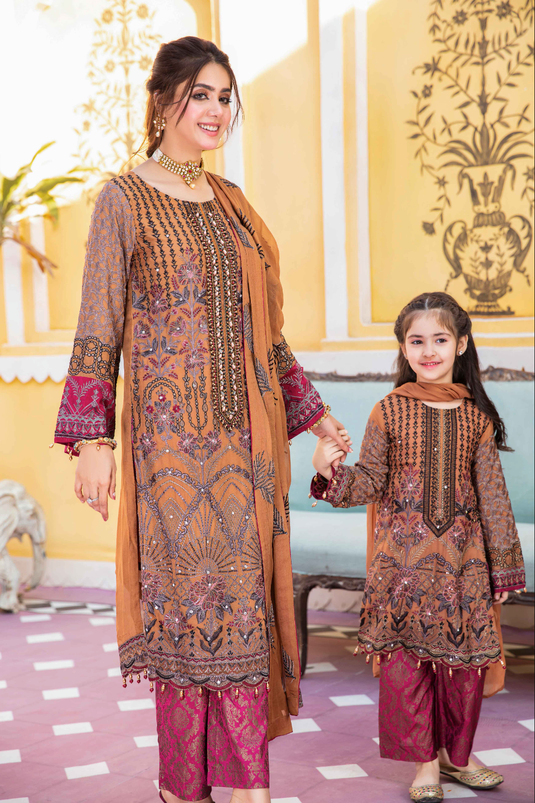 Burnt Orange 'Desert Sun' Fareen Chiffon Ladies Suit