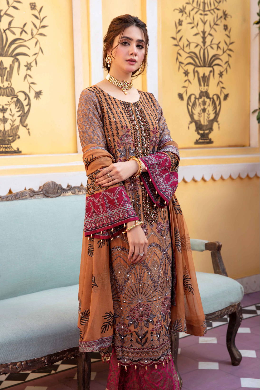 Burnt Orange 'Desert Sun' Fareen Chiffon Ladies Suit