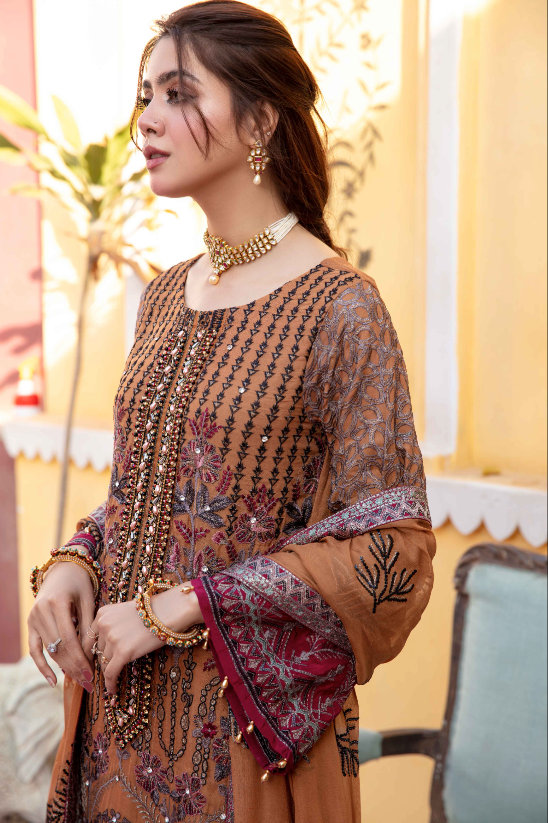 Burnt Orange 'Desert Sun' Fareen Chiffon Ladies Suit