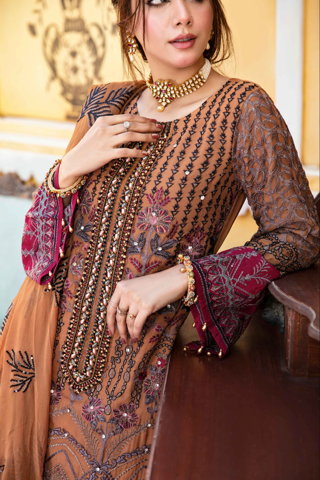 Burnt Orange 'Desert Sun' Fareen Chiffon Ladies Suit