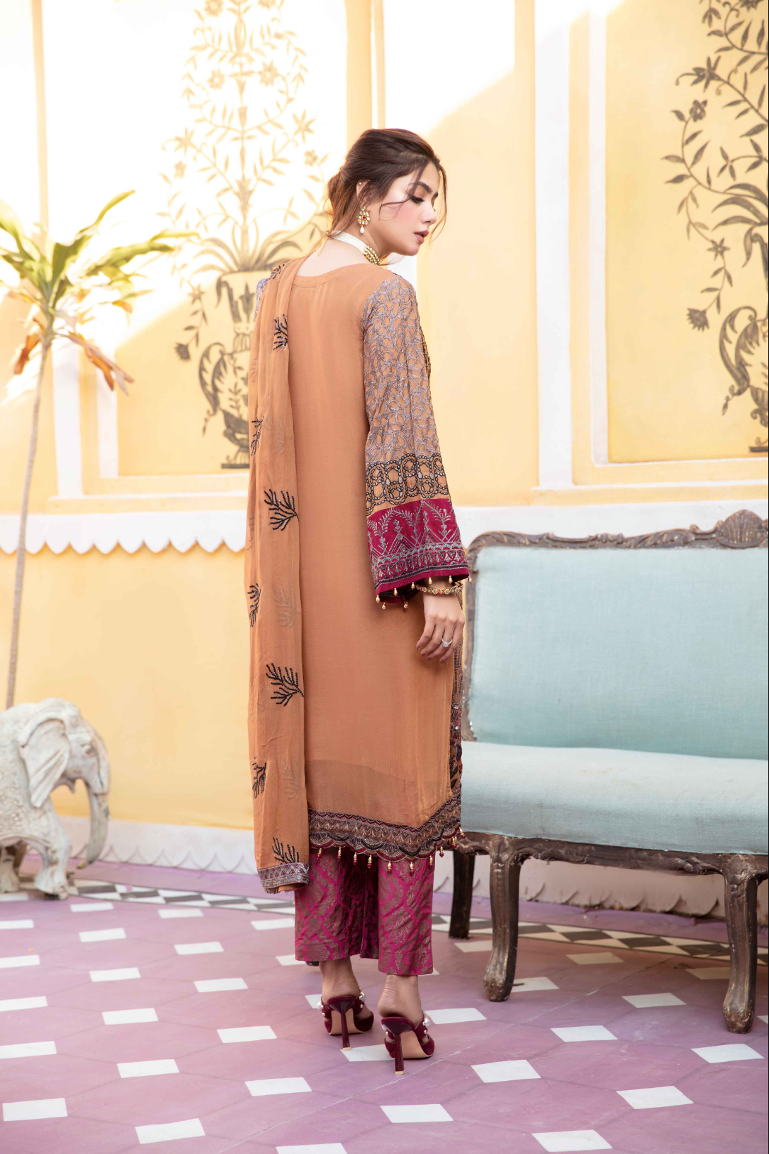 Burnt Orange 'Desert Sun' Fareen Chiffon Ladies Suit