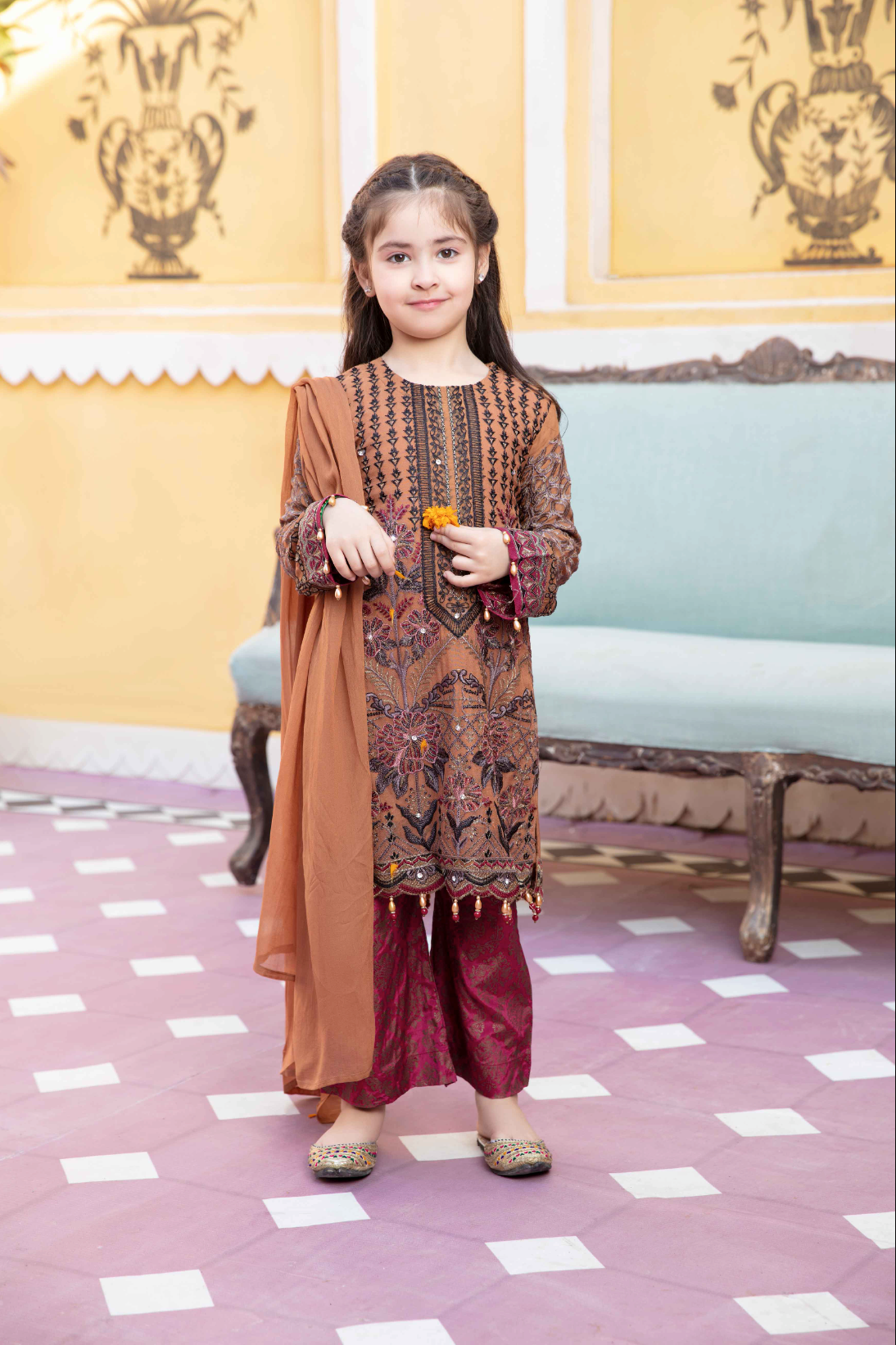 Burnt Orange 'Desert Sun' Fareen Chiffon Girls Suit