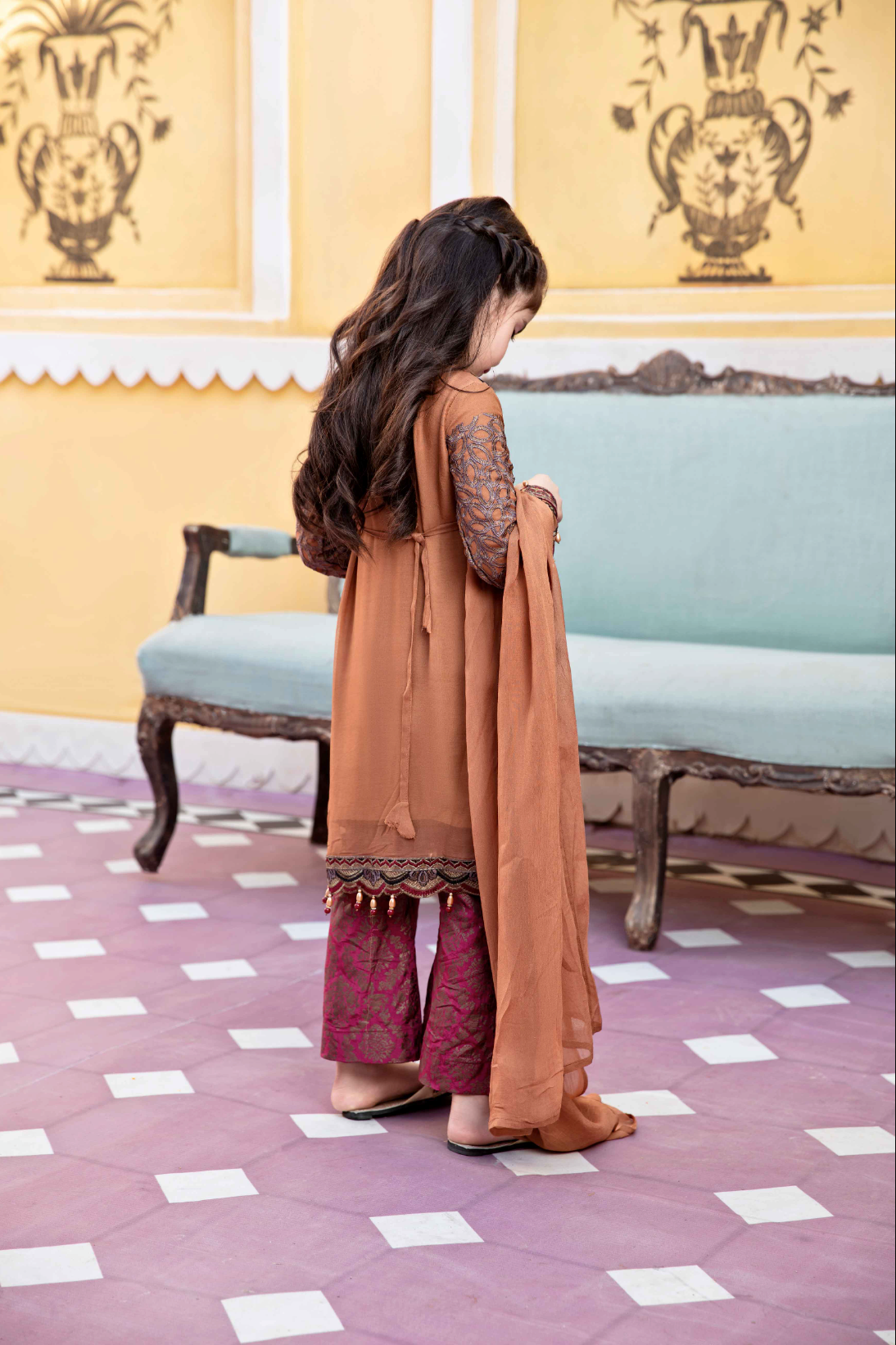 Burnt Orange 'Desert Sun' Fareen Chiffon Girls Suit