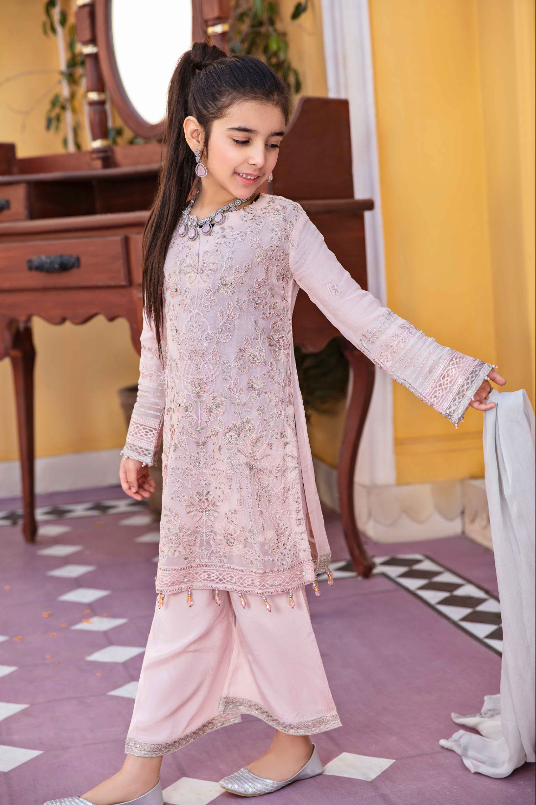 Pink 'Delicacy' Fareen Chiffon Girls Suit