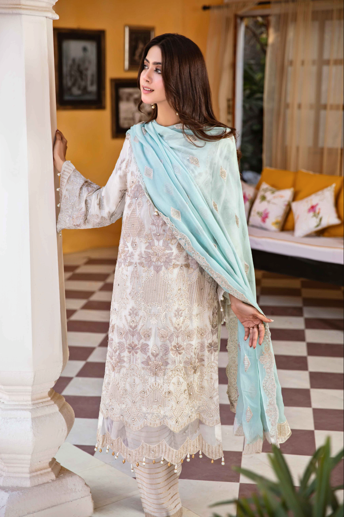 Off White 'Papyrus' Fareen Chiffon Ladies Suit