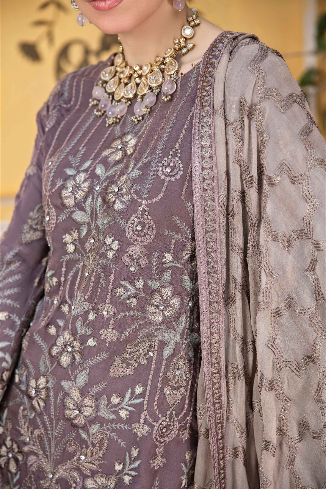 Purple Taupe 'Sphinx' Fareen Chiffon Sharara Ladies Suit