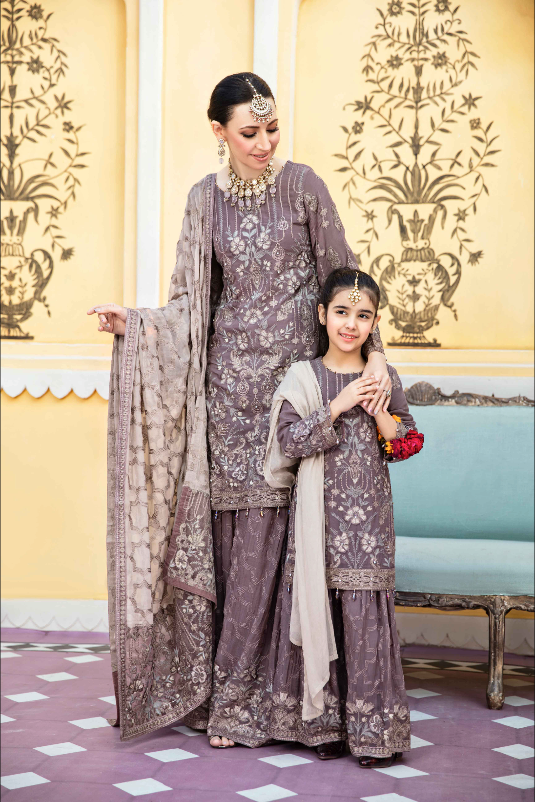 Purple Taupe 'Sphinx' Fareen Chiffon Sharara Ladies Suit