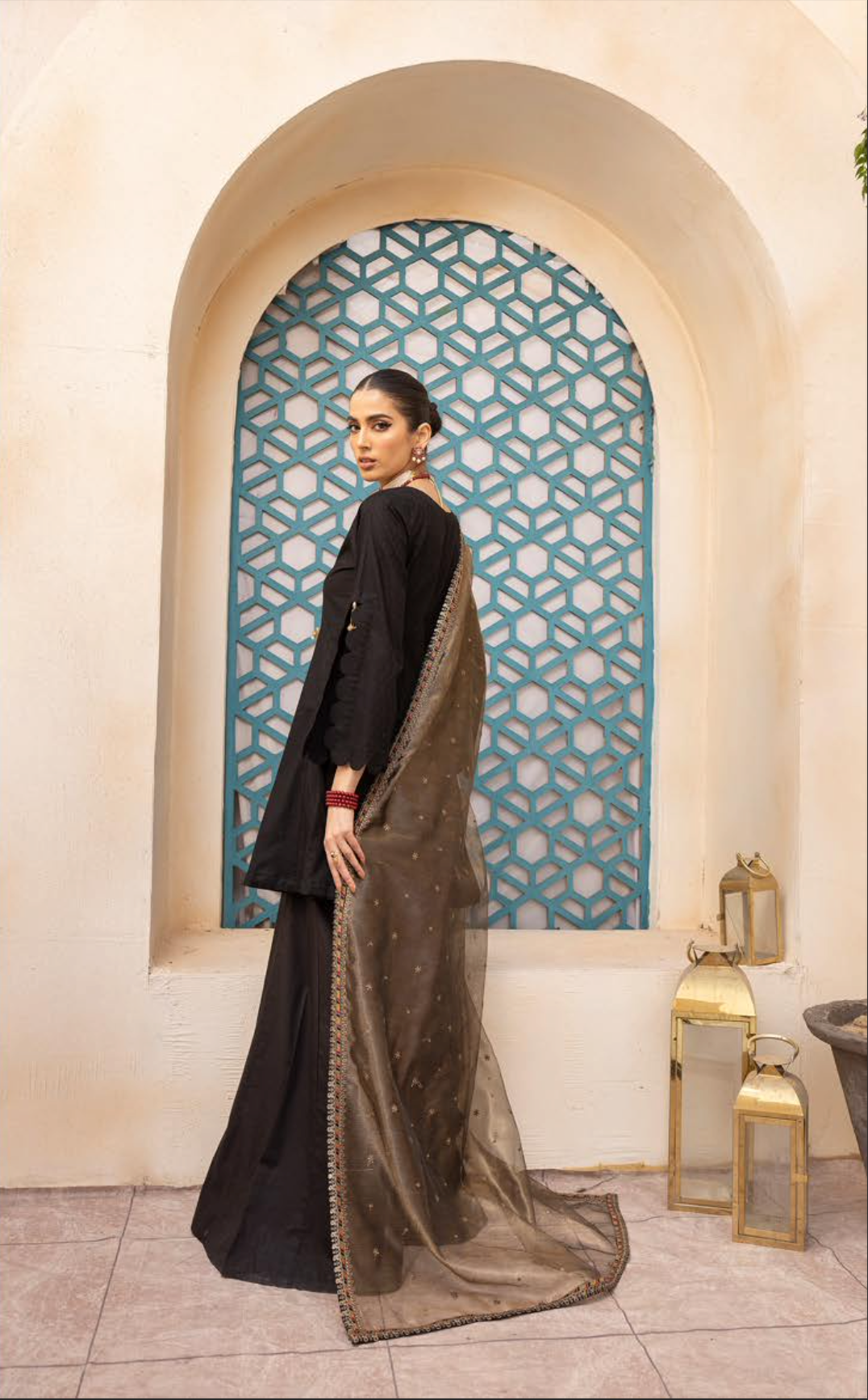 Black Mummy & Me Jacquard Sharara Ladies Suit