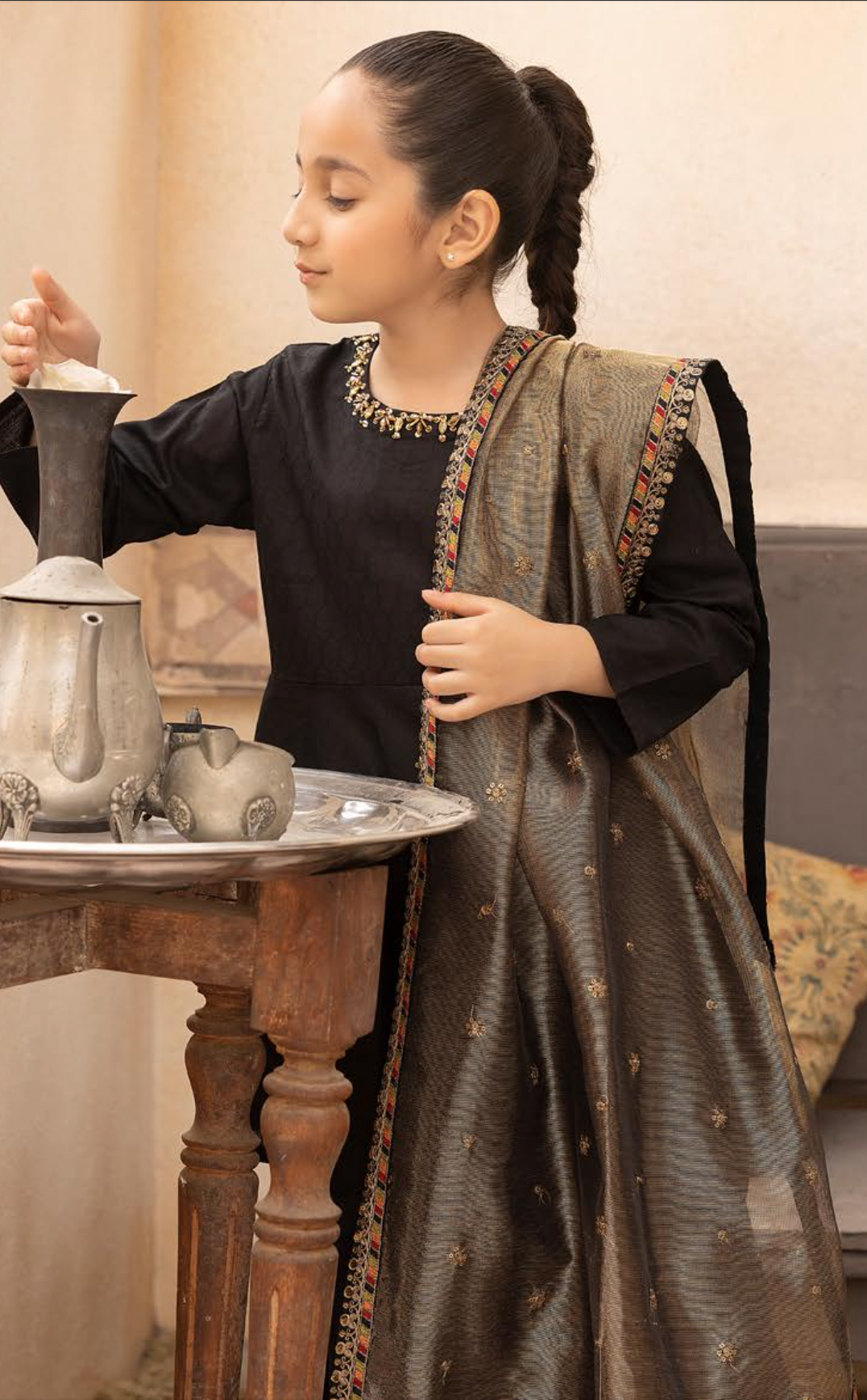 Black Mummy & Me Jacquard Sharara Girls Suit