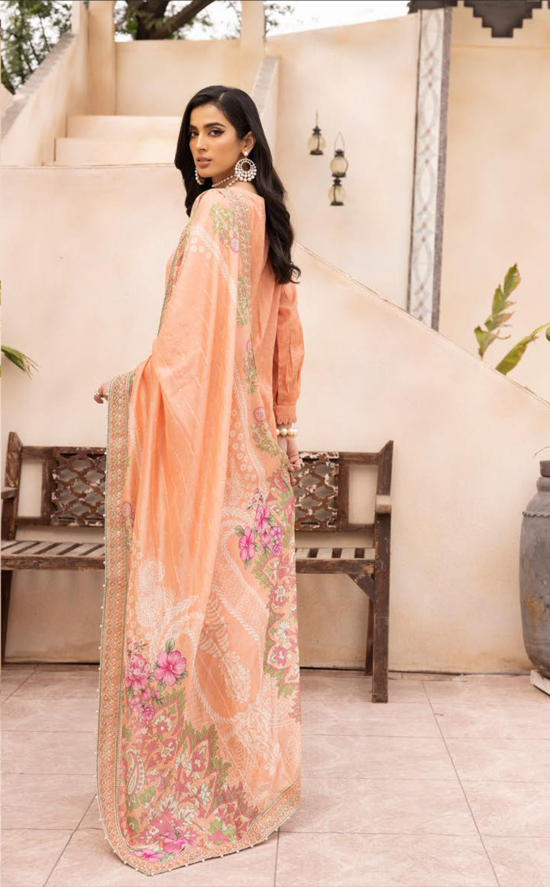 Peach Orange Mummy & Me Jacquard Ladies Suit