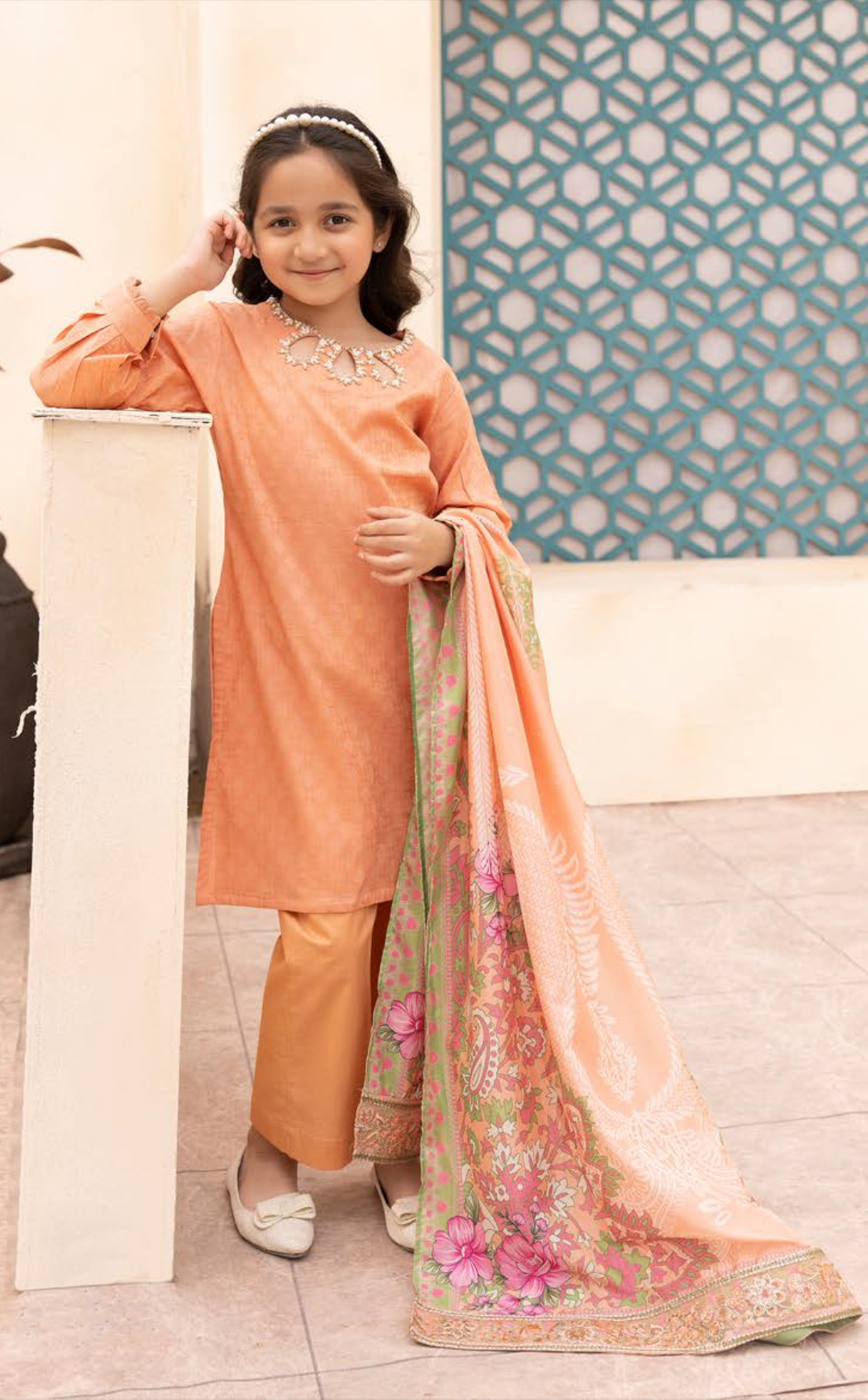 Peach Orange Mummy & Me Jacquard Girls Suit