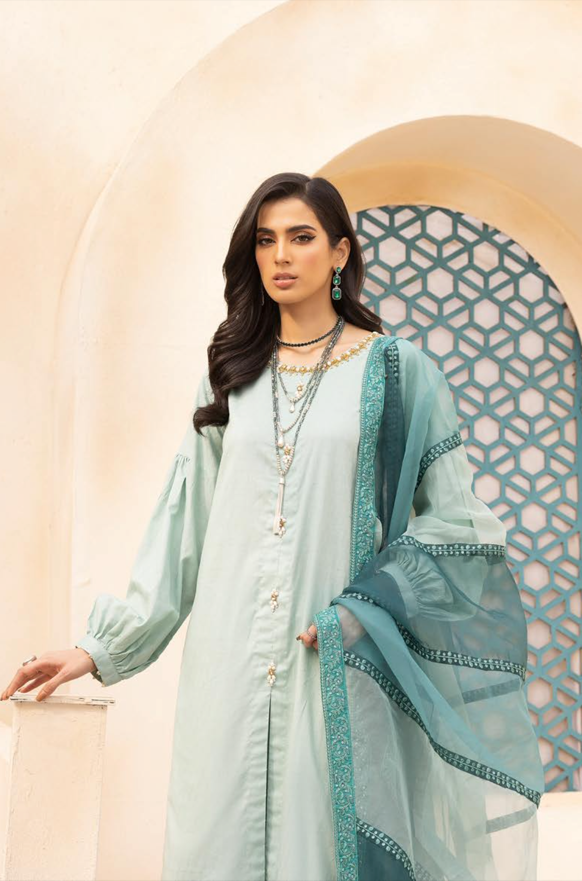 Light Teal Mummy & Me Jacquard Ladies Suit