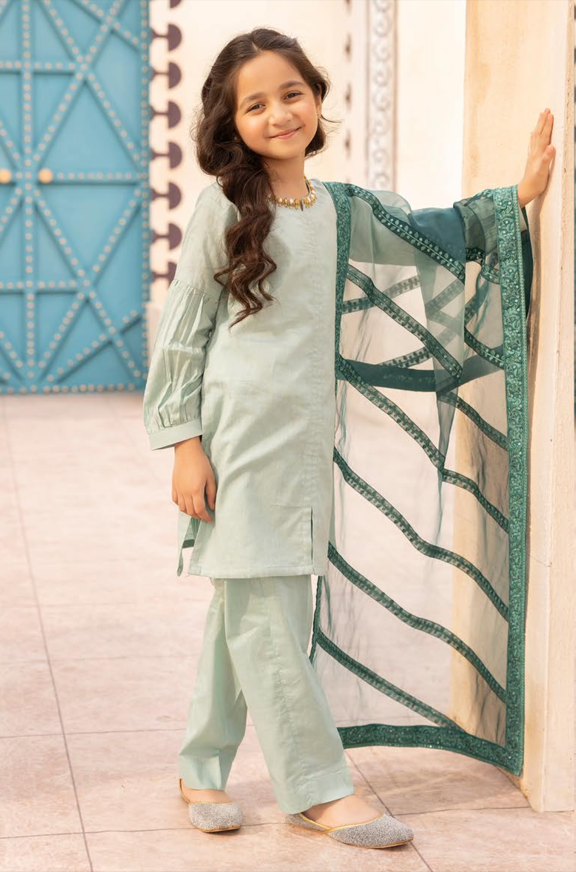 Light Teal Mummy & Me Jacquard Girls Suit