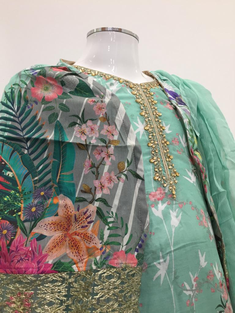 Mint Green Cape Design Pret Lawn Girls Suit
