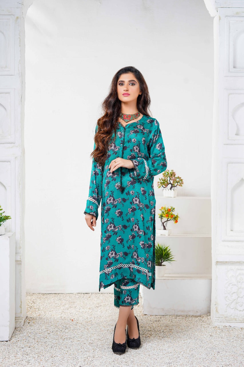 Dark Teal Blue Bin Saeed Kotail Ladies Suit