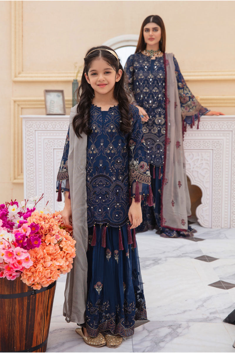 Navy Blue 'Cobalt' Shanzele Chiffon Girls Suit