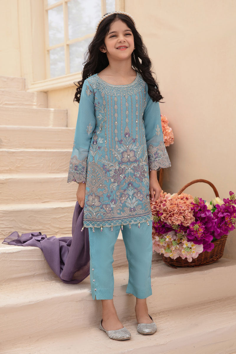 Blue 'Elixier' Shanzele Chiffon Girls Suit