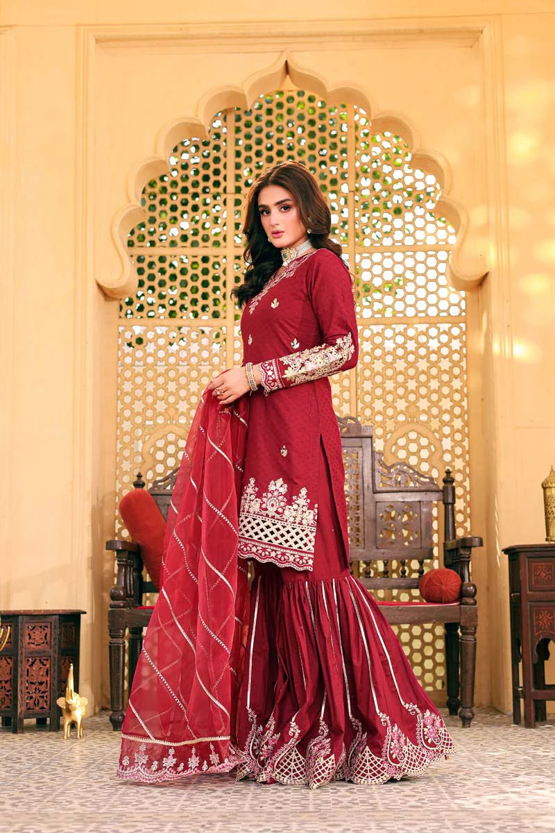 Maroon Red Ally's Jacquard Cotton Ladies Suit