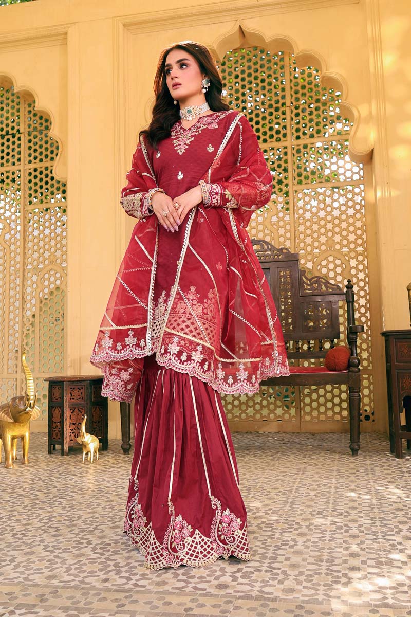 Maroon Red Ally's Jacquard Cotton Ladies Suit