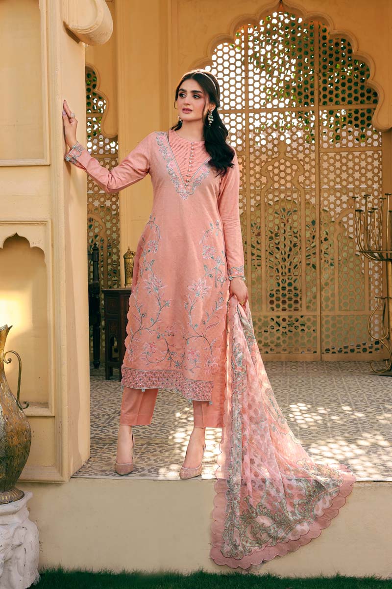 Peach Pink Ally's Jacquard Cotton Ladies Suit