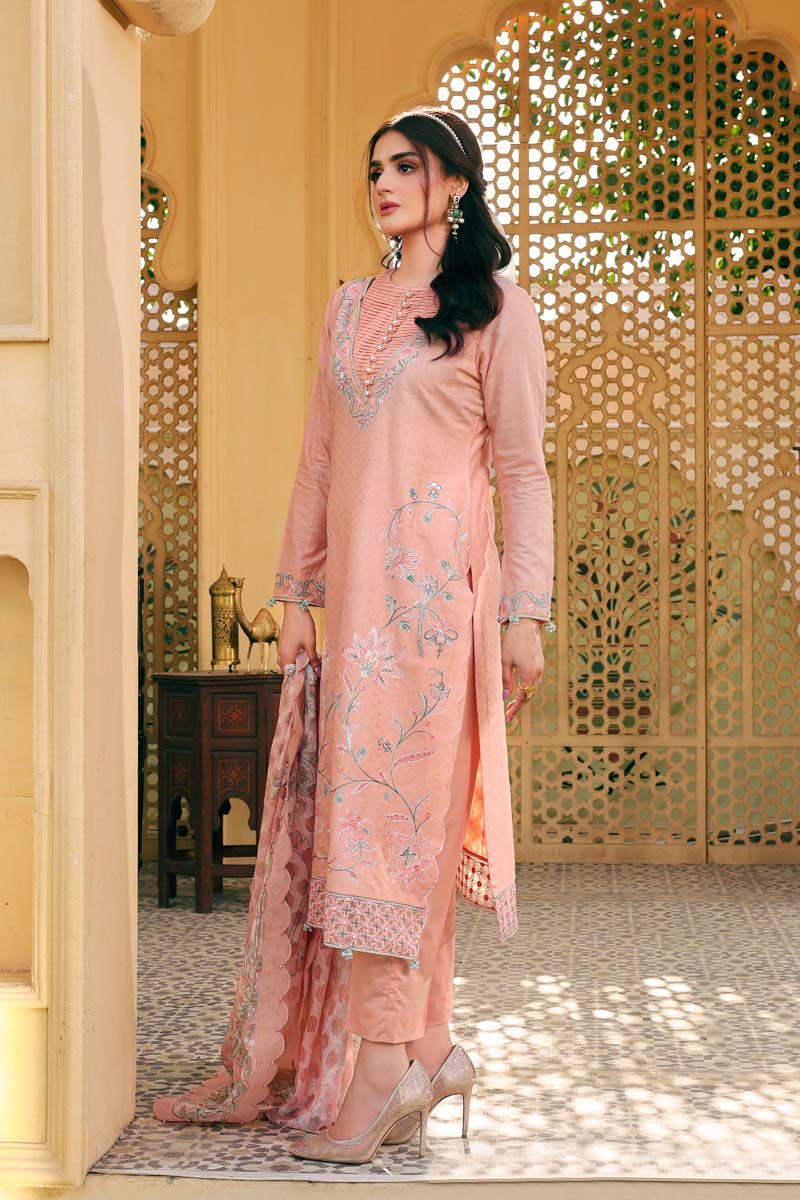 Peach Pink Ally's Jacquard Cotton Ladies Suit