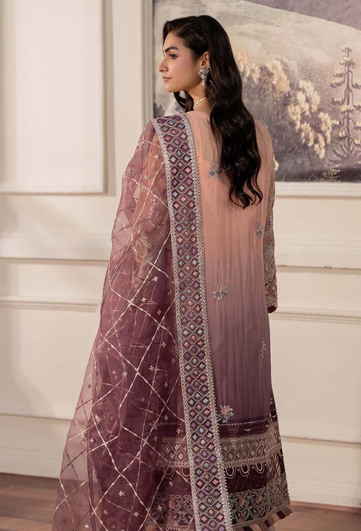 Peach Pink and Purple 'Essence' Adan's Libas Design Chiffon Ladies Suit